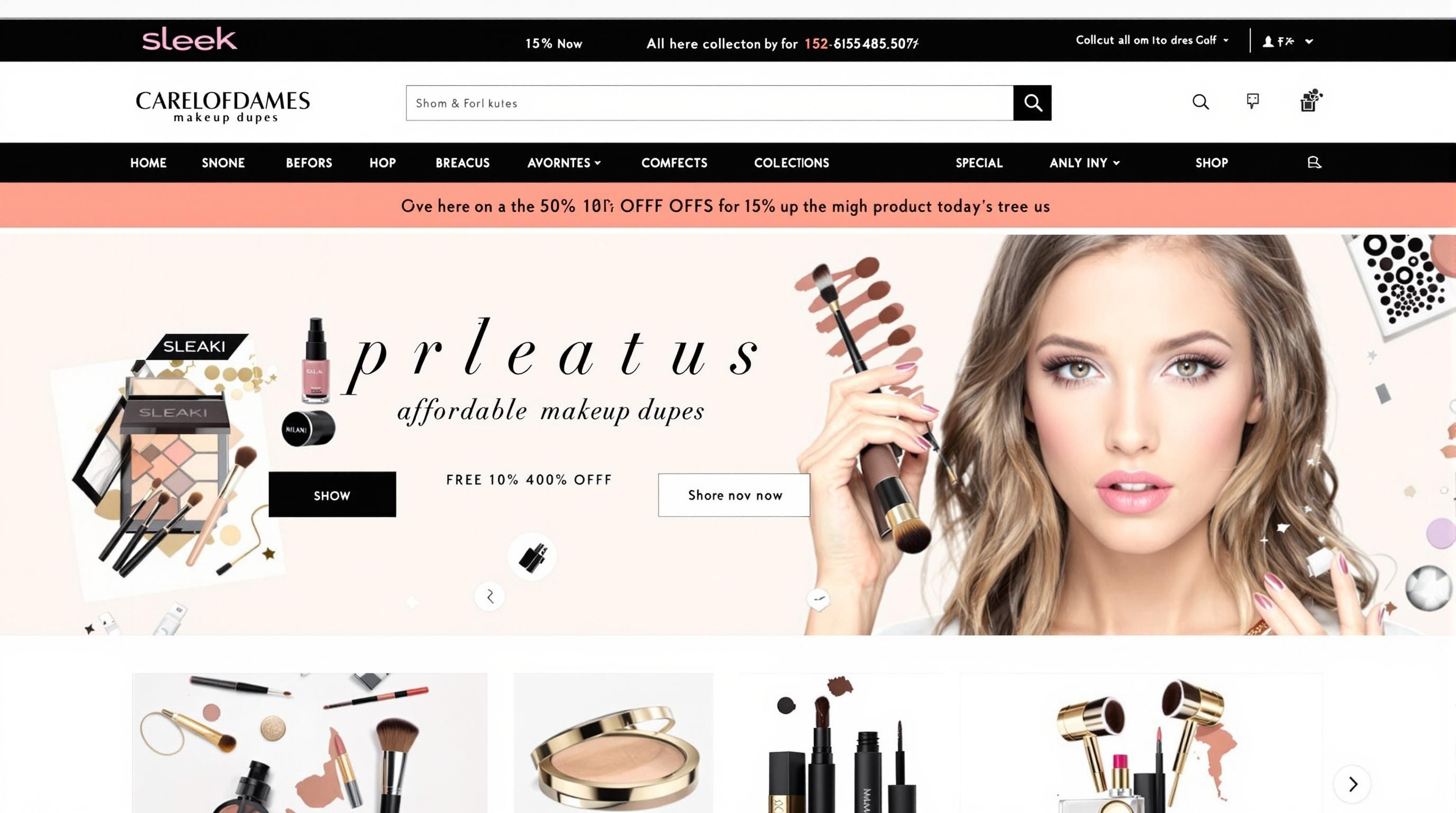 Capture d'écran élégante boutique maquillage dupes