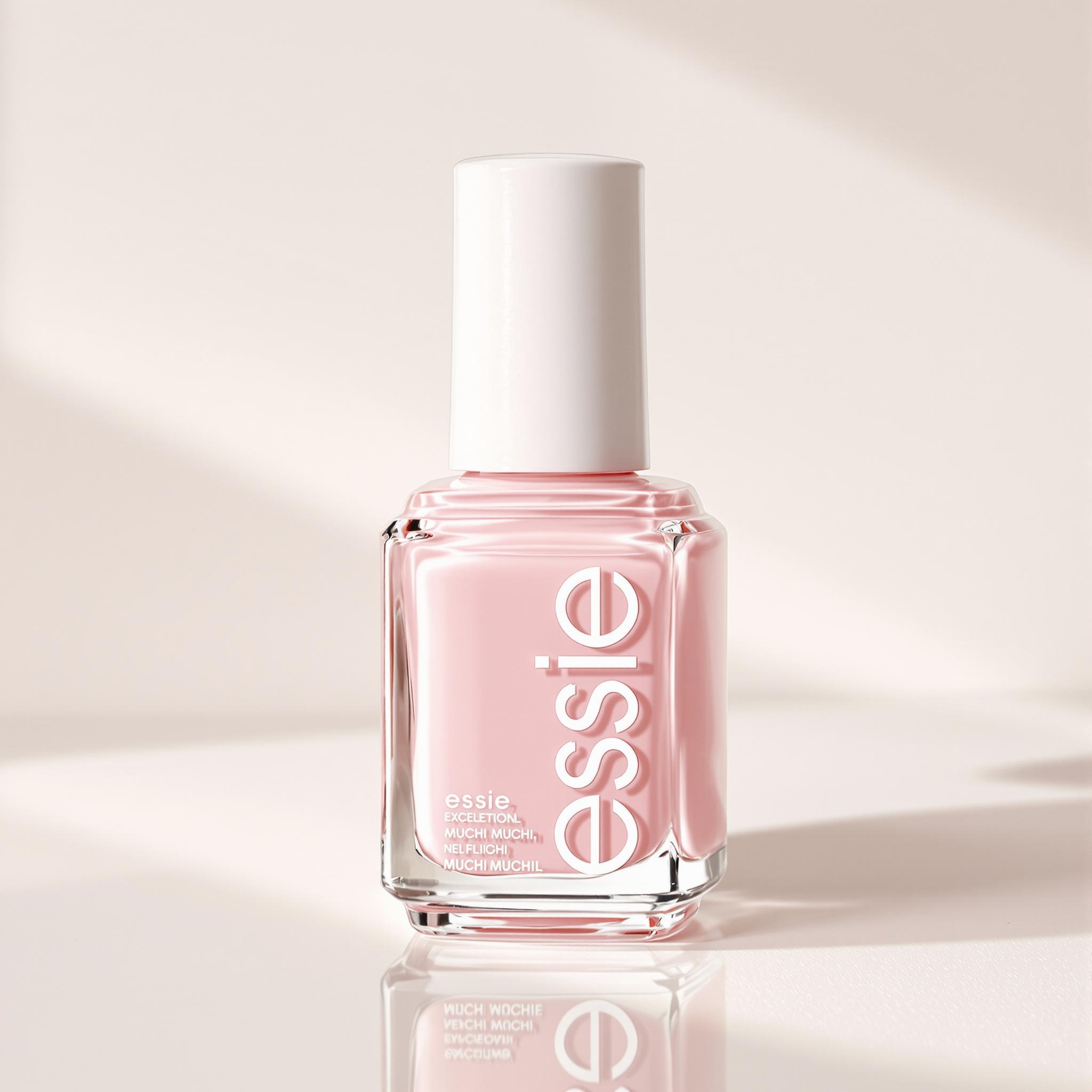 Flacon de vernis Essie Muchi Muchi sous une lumière éclatante