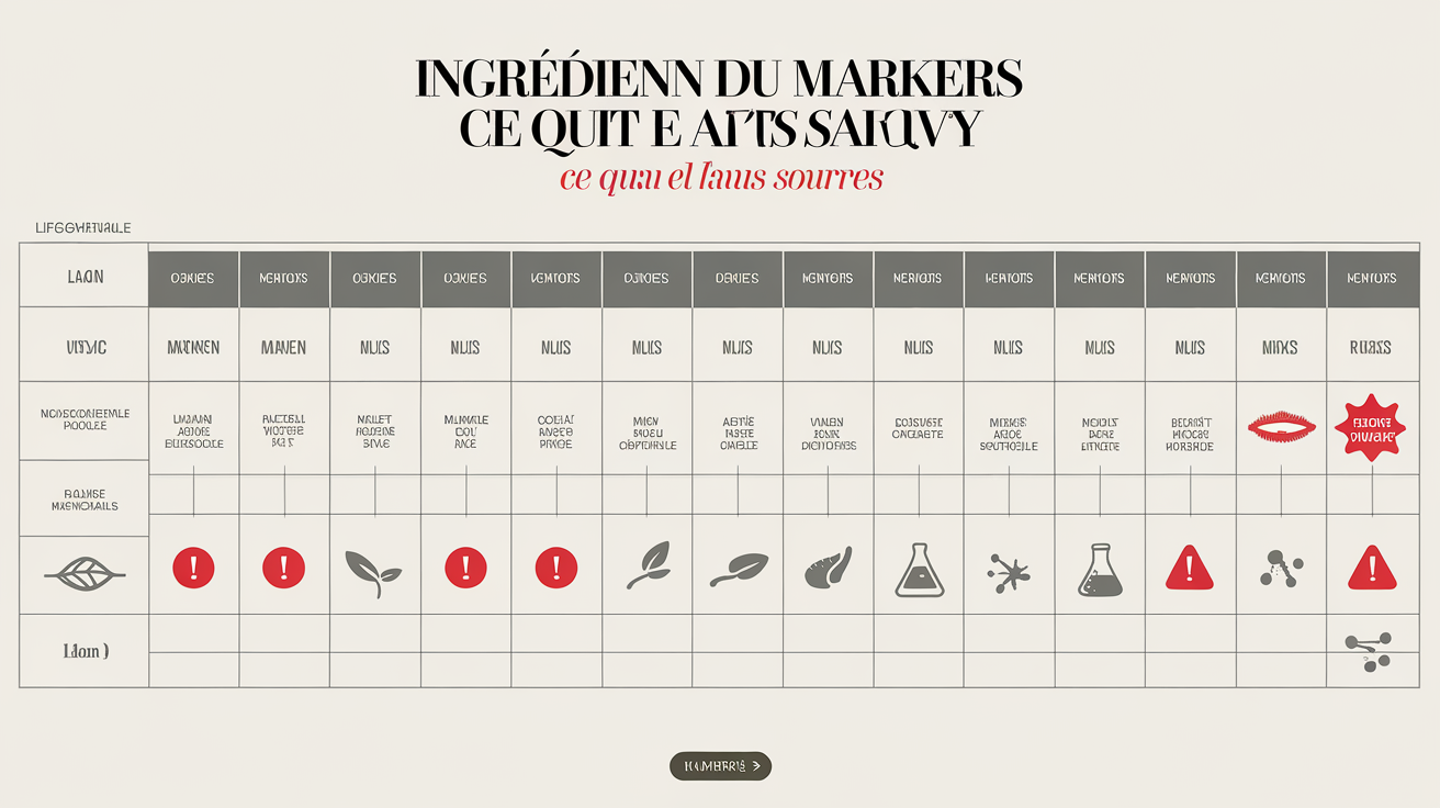 Tableau comparatif des ingrédients présents dans différents mascaras.