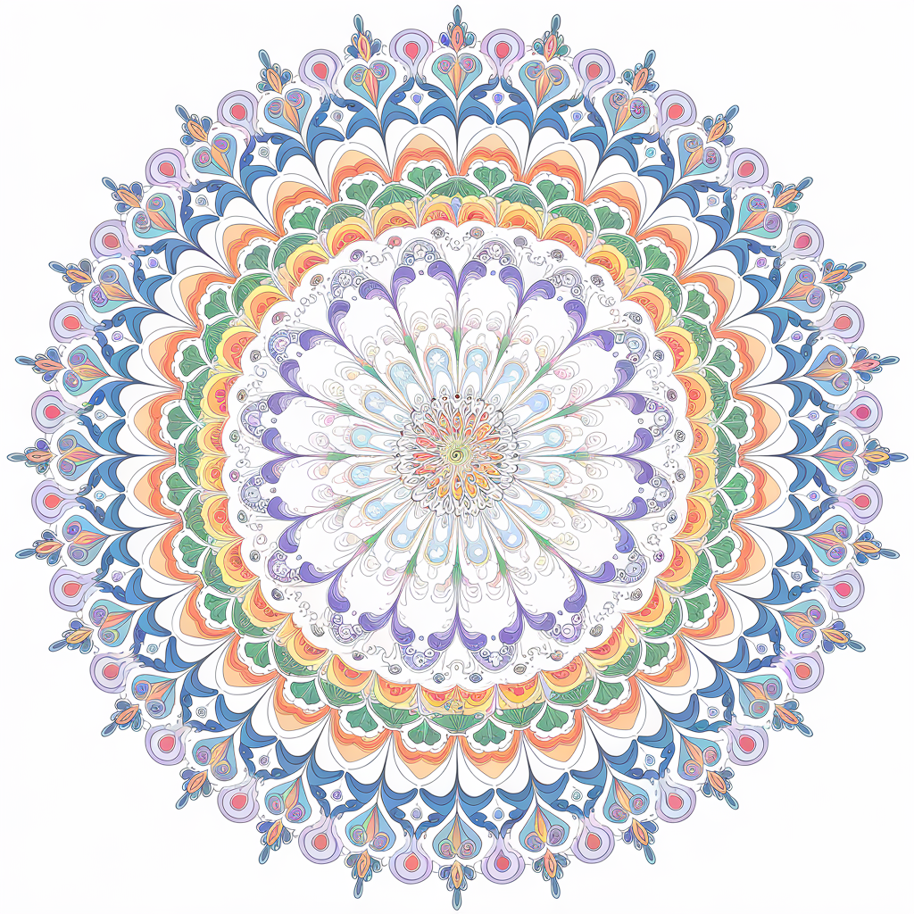 Mandala complexe et coloré, parfait pour des séances méditatives.