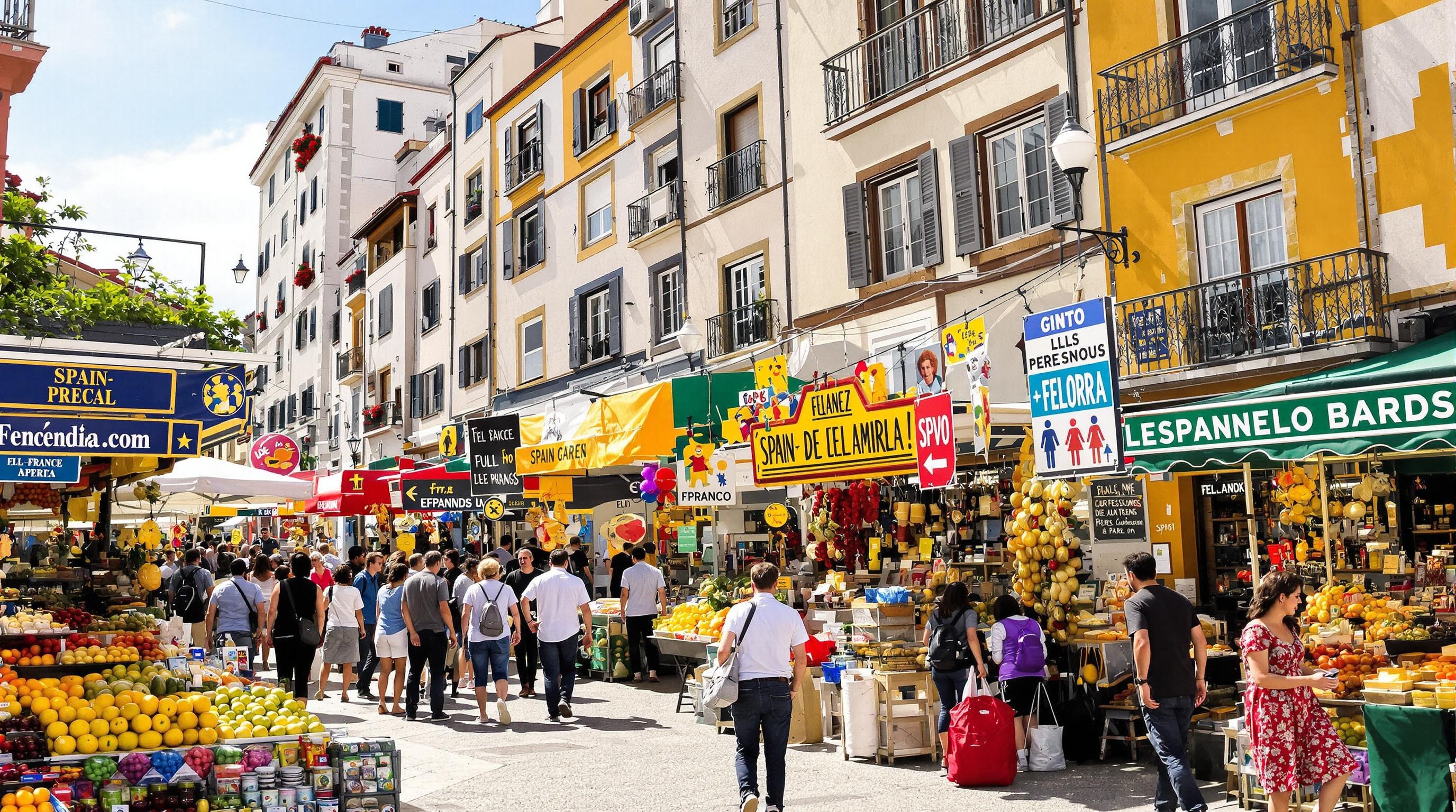 Marché animé à la frontière Espagne-France