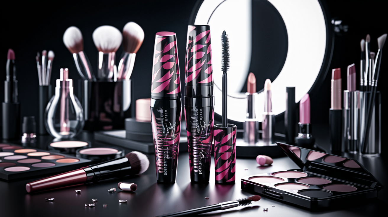 Mascara Bourjois flashy sur une table de maquillage moderne.